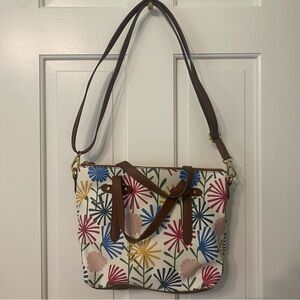 Fossil White Leather Floral Bag